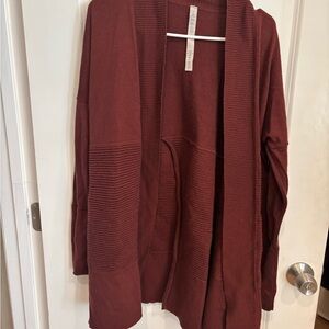 lululemon athletica Open-Front Ribbed Pocket Cardigan in Burgundy